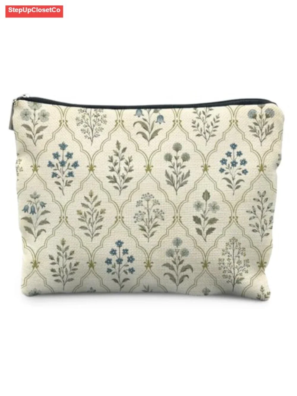 Vintage Botanical Floral Linen Makeup Bag for Women Travel Toiletry Organizer